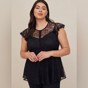 TORRID PEPLUM LACE RUFFLE SLEEVE TOP PLUS SIZE